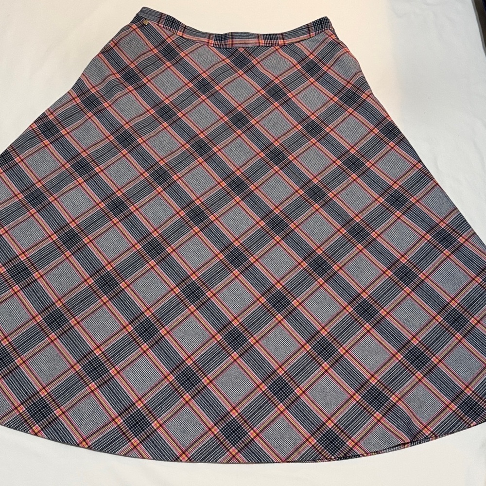 Biltmore Plaid A-Line Midi Skirt Fully Lined size 10 Gray & Pink
